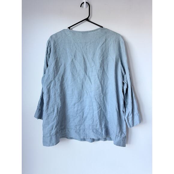 Poetry 100% Linen Gray Blue Blouse Lagenlook Contemporary Size 14 Romantic Boho - Picture 8 of 8